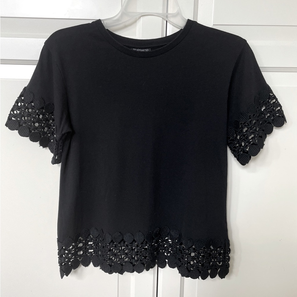 Topshop Black Cropped Embellished T-Shirt